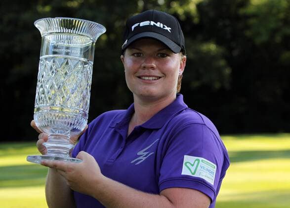 18.08.2012. Denham, Buckinghamshire, England. British Masters Champion Lydia Hall of Wales with the winner s trophy after the third and final round of the ISPS Handa Ladies British Masters event at The Buckinghamshire Golf Club, Denham, Greaater London - Saturday 18th August 2012 xActionplusxOperationsx  ActionPlus11319012