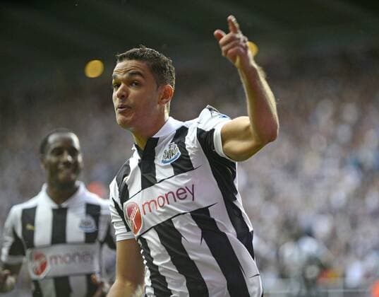 Newcastle United s Hatem Ben Arfa celebrates scoring his side s second goal..Barclays Premier League match between Newcastle United v Tottenham Hotspur at the Sports Direct Arena, Newcastle upon Tyne on the 18th August 2012. Pic Richard Lee SPORTIMAGE... EDITORIAL USE ONLY. No use with unauthorised audio, video, data, fixture lists, club league logos or live services. Online in-match use limited to 120 images, no video emulation. No use in betting, games or single club league player publications.