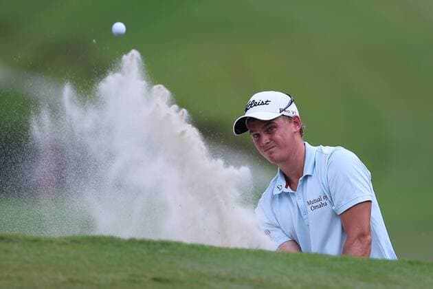 18 Aug 2012: Bud Cauley pitches out of the bunker during third round action at the the Wyndham Championship Tournament at Sedgefield Country Club, Greensboro, North Carolina. GOLF: AUG 18 PGA Golf Herren - Wyndham Championship Icon201208180717 EDITORIAL USE ONLY