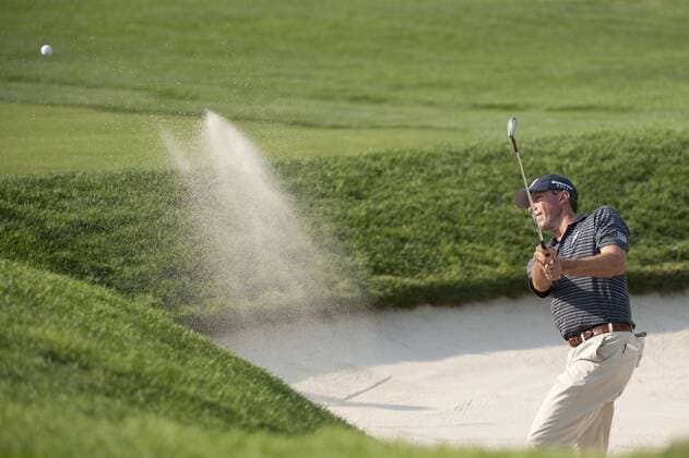 24 August 2012: Matt Kuchar (USA) hits out of a bunker on the 16th hole during the second round of The Barclays Championship for The FedEx Cup played at Bethpage Black in Farmingdale, NewYork. GOLF: AUG 24 PGA Golf Herren - The Barclays - Second Round Icon082412417 EDITORIAL USE ONLY