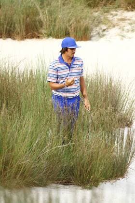 Aug. 25, 2012 - Bethpage, New York, U.S - Aug. 25, 2012 - Bethpage, New York, U.S - PGA Golf Herren pro RICKIER FOWLER in the sand after his tee shot on 17, during the third round the Barclays Tournament at Bethpage State Park. Golf 2012 - The Barclays Round 3 - ZUMAc11