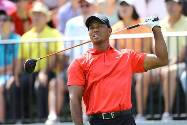 Aug. 26, 2012 - Bethpage, New York, U.S - Aug. 26, 2012 - Bethpage, New York, U.S - PGA Golf Herren pro TIGER WOODS reacts to his opening tee shot on the 1st hole during the final round the Barclays Tournament at Bethpage State Park. Golf 2012 - The Barclays Final Round - ZUMAc11