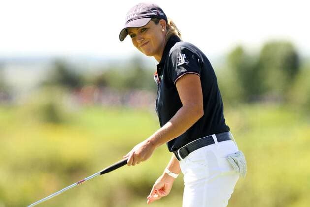 Aug. 29, 2012 - Vernon, New York, U.S. - Cristie Kerr reacts after missing her putt on the 5th hole at the 5th Annual Notah Begay III Foundation Challenge at Atunyote Golf Club in Vernon, New York on August 29, 2012 GOLF 2012: 5th Annual Notah Begay Third Foundation - ZUMAec2