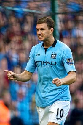 01.09.2012 Manchester, England. Manchester City s Edin Dzeko in action during the Premier League game between Manchester City and Queens Park Rangers QPR from Eastlands. xTimxWilliamsx  ActionPlus
