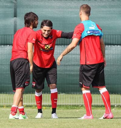 FUSSBALL - FIFA WM Quali, Training WIEN,AUSTRIA,05.SEP.12 - FUSSBALL - FIFA Weltmeisterschaft Qualifikation, ÖFB, Österreich, Training Nationalmannschaft AUT. Bild zeigt Veli Kavlak, Yasin Pehlivan und Marko Arnautovic (AUT). 