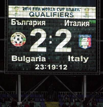07.09.2012 Sofia(Bulgaria) Bulgaria-Italy FIFA World Cup Brazil 2014 qualifiers men s football Old displey at Vasil Levski stadium with result Bulgaria vs Italy 2:2 : 
