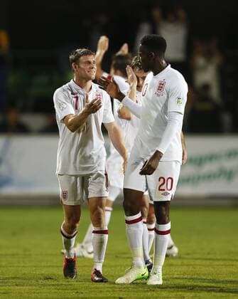 England s James Milner celebrates at the final whistle..Football - World Cup 2014 Qualifying - Moldova v England - Zimbru Stadium - 7 9 12 ..Mandatory Credit: David Klein Sportimage..EDITORIAL USE ONLY. No use with unauthorized audio, video, data, fixture lists, club league logos or ?live? services. Online in-match use limited to 45 images, no video emulation. No use in betting, games or single club league player publications. Please contact your account representative for further details.... EDITORIAL USE ONLY. No use with unauthorised audio, video, data, fixture lists, club league logos or live services. Online in-match use limited to 120 images, no video emulation. No use in betting, games or single club league player publications.