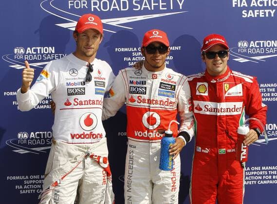 Motorsports: FIA Formula One World Championship 2012, Grand Prix of Italy, 3 Jenson Button (GBR, Vodafone McLaren Mercedes), 4 Lewis Hamilton (GBR, Vodafone McLaren Mercedes), 6 Felipe Massa (BRA, Scuderia Ferrari), xHOCHxZWEIx
