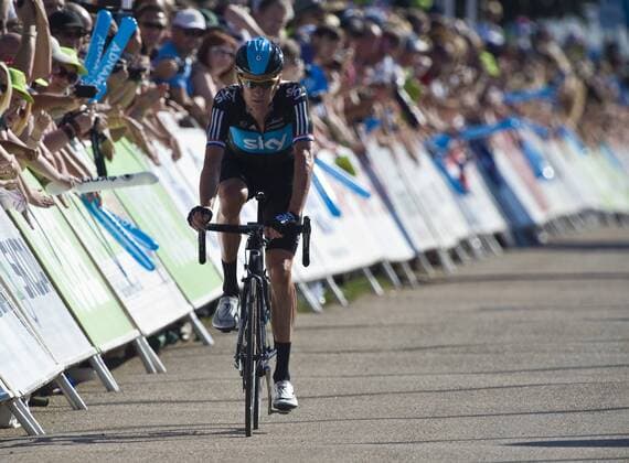 09.09.2012 Norwich, England. Bradley Wiggins of Team Sky finshes Stage One of the Tour of Britain from Ipswich to the Norfolk Showground. xSimonxGillx  ActionPlus20143964