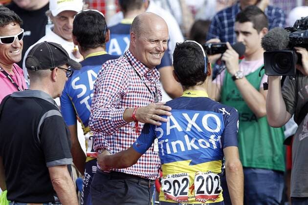 Team Saxo Bank-Tinkoff Bank General Manager Bjarne Riis (l) and Jesus Hernandez after the stage of La Vuelta 2012 beetwen Cercedilla and Madrid.September 9,2012.  (20144068)