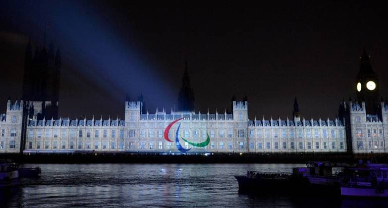 LONDON, Sept. 9, 2012 - Giant projections are shown on the walls of the Houses of Parliament during the Closing Ceremony of the London 2012 Paralympic Games in London, Britain on Sept. 9, 2012. (Xinhua Lin Yiguang) (lm) BRITAIN-LONDON-PARALYMPIC GAMES-CLOSING CEREMONY 