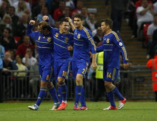 Football- 2014 World Cup Qualifying - Group H-England v Ukraine- Ukraine s Levgenii Konoplianka celebrates his goal at Wembley Stadium 