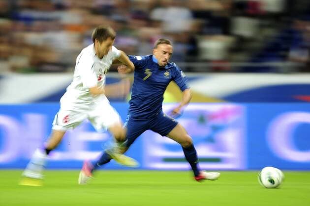 Franck Ribery (Fra) vs Artem Radkov (Blr) FOOTBALL : France vs Bielorussie - match qualificatif - Coupe du monde 2014 - 11 09 2012 JBAutissier Panoramic 