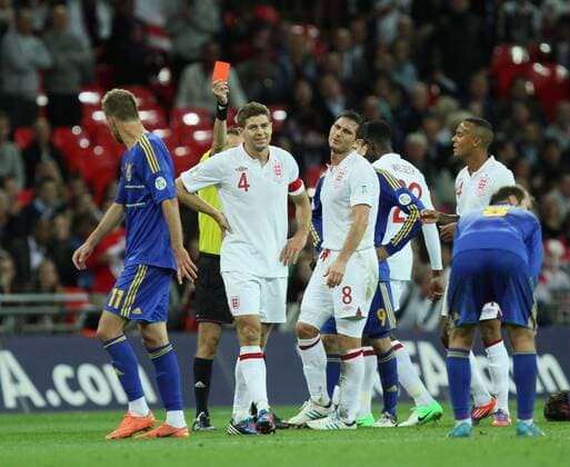 England v Ukraine - World Cup Qualifier Group H . . 11.09.12 Steven Gerrard is given a red card and sent off. 