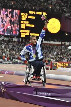 Sep. 06, 2012 - London, England, Great Britian - DAVID WEIR (GBR) receives the gold medal for the men s 800m T54 at the 2012 Paralympic Games. Paralympics 2012 - Athletics - ZUMAw11
