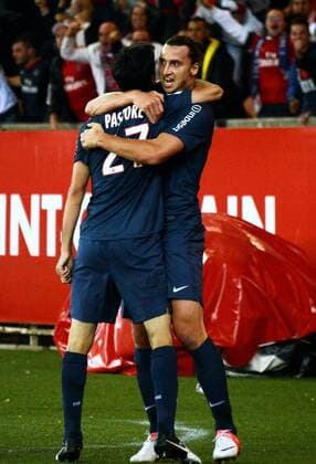 Javier PASTORE (psg) - Zlatan IBRAHIMOVIC (psg) FOOTBALL : Paris Saint Germain PSG vs Toulouse FC - Ligue 1 - 14 09 2012 AnthonyBIBARD FEP Panoramic 