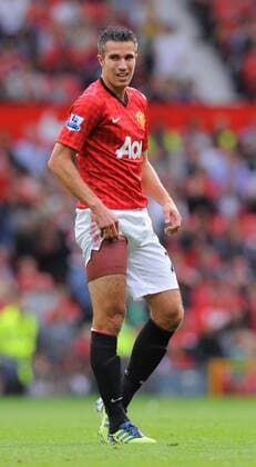 Robin van Persie of Manchester United with strapping on his thigh.Football - Manchester Utd v Wigan Athletic - Barclays Premier League - Old Trafford Stadium - Season 12 13 - 15 9 12. EDITORIAL USE ONLY. No use with unauthorised audio, video, data, fixture lists, club league logos or live services. Online in-match use limited to 120 images, no video emulation. No use in betting, games or single club league player publications.