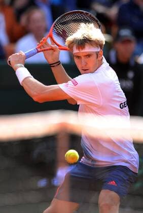 Cedrik-Marcel Stebe am Netz Atlanticlux Davis Cup Team Deutschland - Australien Relegationsspiele am Hamburger Rothenbaum