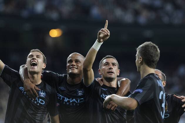 Madrid (18 09 2012).- Estadio Santiago Bernabeu..UEFA Champions League..Real Madrid - Manchester City. Edin Dzeko, Vincent Kompany, Aleksandar Kolarov  (18092012050)