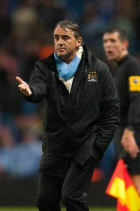 Capital One Cup - Manchester City vs. Aston Villa -- Roberto Mancini, manager of Manchester City at the Etihad Stadium 