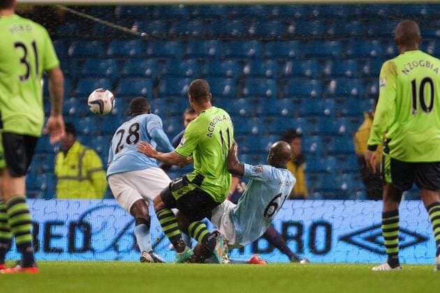 Capital One Cup - Manchester City vs. Aston Villa -- Gabriel Agbonlahor of Aston Villa scores to put his side 2-4 up at the Etihad Stadium 