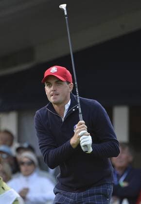 Team USA s Keegan Bradley tees off the the 13th hole at the 39th Ryder Cup at Medinah Country Club on September 28, 2012 in Medinah, Illinois.  BKX2012092833