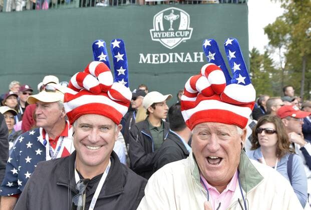 Team USA fans watch the 39th Ryder Cup at Medinah Country Club on September 28, 2012 in Medinah, Illinois.  BKX2012092852