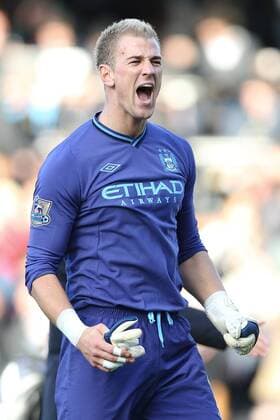 Football - Premier League - Fulham FC vs Manchester City Manchester City keeper Joe Hart celebrates winning at Craven Cottage, London, England 