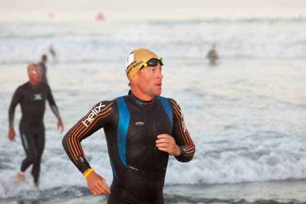 Sept. 30, 2012 - Corondo, CA, US - Lance Armstrong, whom the U.S. Anti-Doping Agency handed a lifetime ban in August, took part in the Superfrog Triathlon in Coronado, California. While banned from sanctioned events falling under the umbrella of the World Anti-Doping Agency jurisdiction, Armstrong is free to compete in events like Superfrog. After the race on Sept. 30, Trident Endurance Sports, LLC will host a fundraising Q A with Lance Armstrong to benefit the Navy SEAL Foundation and the Livestrong Foundation. Banned Armstrong races in Superfrog triathlon - ZUMAf22
