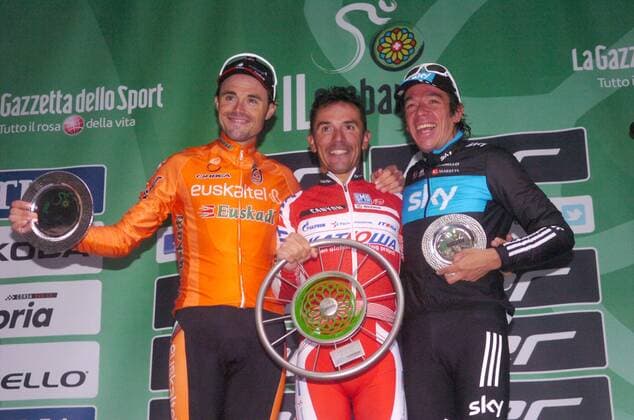 Giro di Lombardia 2012 - Katusha 2012, Euskaltel 2012, Team Sky 2012, Sieger Joaquin Rodriguez Oliver (C), Samuel Sanchez (L), Rigoberto Uran, Lecco 
