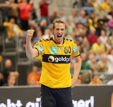Kim EKDAHL DU RIETZ (Rhein-Neckar-Löwen) bejubelt den Sieg gegen Flensburg Emotion Jubel Freude DKB Handball-Bundesliga Herren, 6. Spieltag 2012 2013 Rhein-Neckar Löwen vs. SG Flensburg Handewitt An der Arena 1 68163 Mannheim 121009 2012