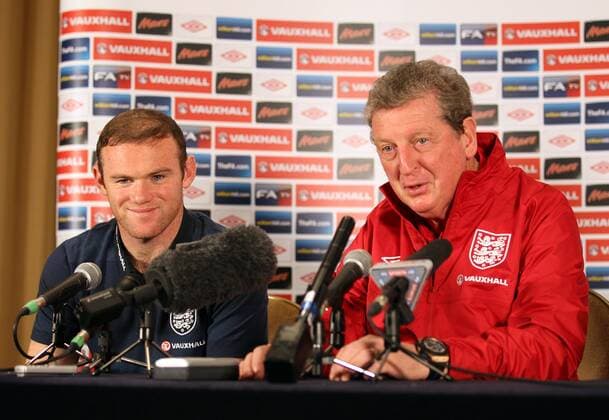 England s Roy Hodgson and Wayne Rooney during their press conference..England Training - London Colney- 11 10 12 - Picture David Klein Sportimage EDITORIAL USE ONLY. No use with unauthorised audio, video, data, fixture lists, club league logos or live services. Online in-match use limited to 120 images, no video emulation. No use in betting, games or single club league player publications.
