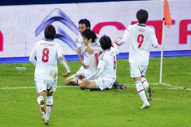 joie des joueurs japonais apres le but de Shinji Kagawa (Jpn) FOOTBALL : France vs Japon - match amical - 12 10 2012 JBAutissier Panoramic 