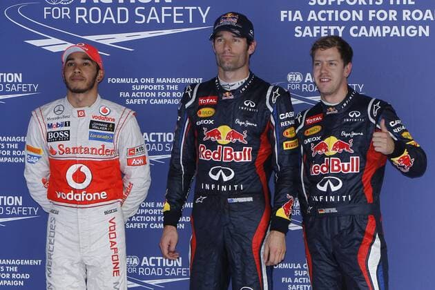 Motorsports: FIA Formula One World Championship 2012, Grand Prix of Korea, 4 Lewis Hamilton (GBR, Vodafone McLaren Mercedes), 2 Mark Webber (AUS, Red Bull Racing), 1 Sebastian Vettel (GER, Red Bull Racing), xHOCHxZWEIx