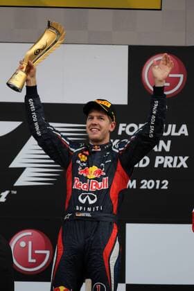 14.10.2012- Race, Sebastian Vettel (GER) Red Bull Racing RB8 race winner 