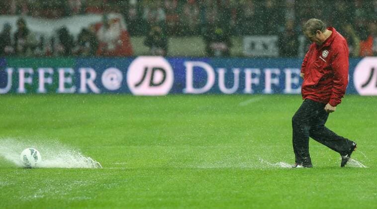 16.10.2012, Warsaw, Poland. World Cup 2014 qualification match. Poland versus England. The match pitch before the game is waterlogged and causes concern for England Manager Roy Hodgson. xTOMASZxJASTRZEBOWSKIx  ActionPlus11338495