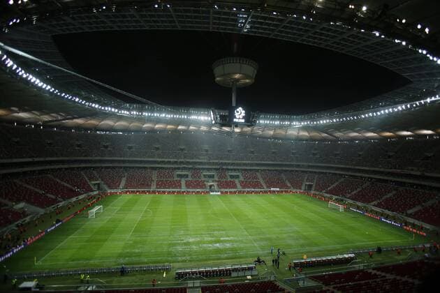 A general view of the waterlogged pitch at teh national stadium..Poland v England - FIFA World Cup Qualifier - National Stadium, Warsaw Stadium- 16 10 12 - Picture David Klein Sportimage EDITORIAL USE ONLY. No use with unauthorised audio, video, data, fixture lists, club league logos or live services. Online in-match use limited to 120 images, no video emulation. No use in betting, games or single club league player publications.