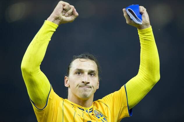 Zlatan IBRAHIMOVIC (SWE) reisst die Arme hoch, Fussball Länderspiel, WM-Qualifikation, Deutschland (GER) - Schweden (SWE) 4:4, am 16.10.2012 in Berlin Deutschland;