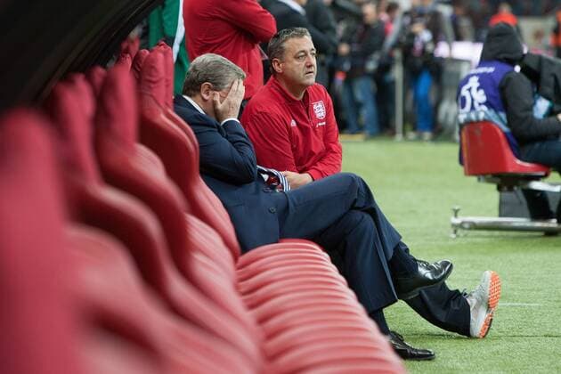 World Cup Qualifier -- Poland vs. England -- Roy Hodgson, England manager looks dejected in the dug out at the National Stadium, Warsaw 