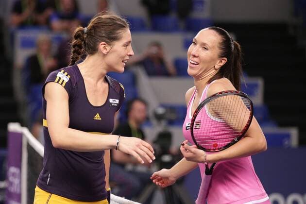 18.10.2012 Tennis WTA Tennis Damen Turnier BGLBNPParibas Open Tennis Damen (WTA) Runde 2 Saison 2012 Jelena JANKOVIC (Serbien - SRB) gratuliert Andrea PETKOVIC (Deutschland - GER)