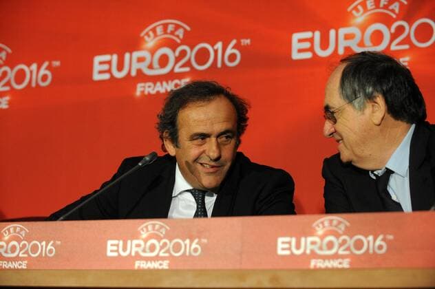 Michel Platini ( President UEFA ) - Noel le Graet ( President de la Federation Francaise de Football ) FOOTBALL : Comite de pilotage UEFA EURO 2016 - Paris - 23 10 2012 N.LeGouic FEP Panoramic 