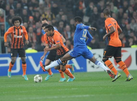 Alex Teixeira, John Obi Mikel Football - 2012 2013 Champions League - Group E: Shakhtar Donetsk vs. Chelsea FC London at Donbass Arena, Donetsk, Ukraine. 