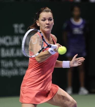 Poland s Agnieszka Radwanska returns a ball during the WTA Tennis Damen Championships tennis tournament in Istanbul, on October 27, 2012. 
