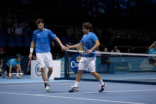 08.11.2012 London, England. Marcel Granollers and Marc Lopez during the Barclays ATP Tennis Herren World Tour Finals from the 02 Arena. xGerryxSextonx  ActionPlus11345296
