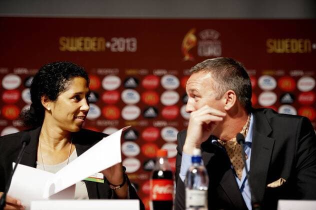 Göteborg, 09.11.2012 - UEFA press conference 2012 - UEFA Ambassadors Steffi Jones (GER) and Patrik Andersson (SWE) KP0300003 