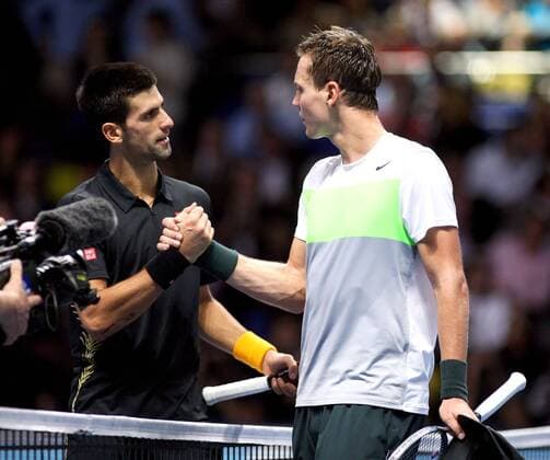 TENNIS - ATP Tennis Herren World Tour Finals 2012 LONDON,ENGLAND,09.NOV.12 - TENNIS - ATP Tennis Herren World Tour Finals. Bild zeigt Novak Djokovic (SRB) und Tomas Berdych (CZE). 