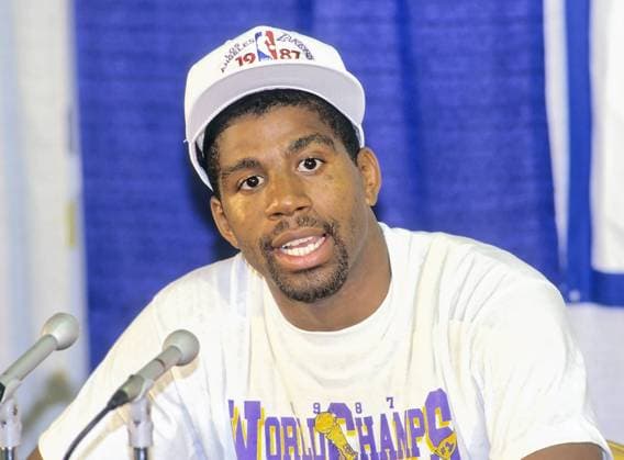 Jan. 01, 1987 - Los Angeles, California, U.S. - Los Angeles Lakers MAGIC JOHNSON 1987 NBA Basketball Herren USA Finals Champions NBA Basketball Herren USA 1987 - Magic Johnson 1987 NBA Basketball Herren USA Finals  - ZUMAl10