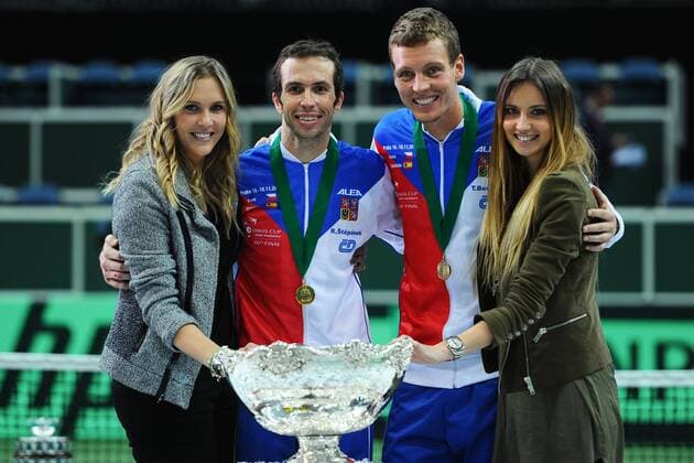 Tomas Berdych (Ester Satorova) and Radek Stepanek (Nicole Vaidisova) with their girlfriends TENNIS : CZE vs ESP - Finale - Daviscup - 18 11 2012 CouvercelleXTennismag 