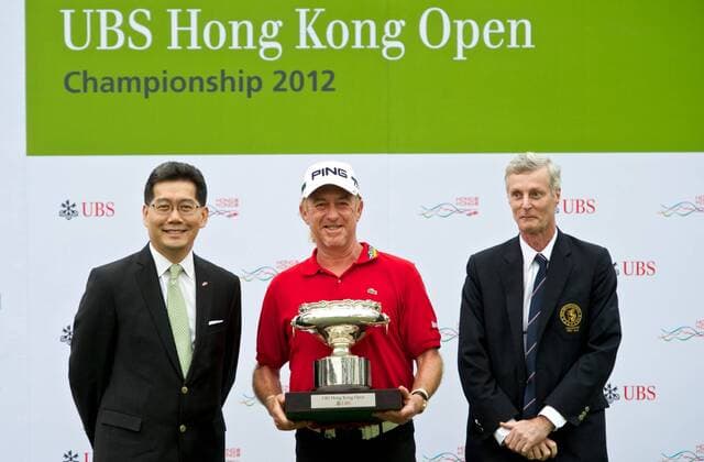 Nov 18, 2012; Hong Kong, CHINA; Miguel Angel Jimenez of Spain became the oldest European Tour winner on Sunday by achieving a 5-under 65 to capture his third Hong Kong Open title at The Hong Kong Golf Club. Hong Kong Open Day 4  - ZUMAs11