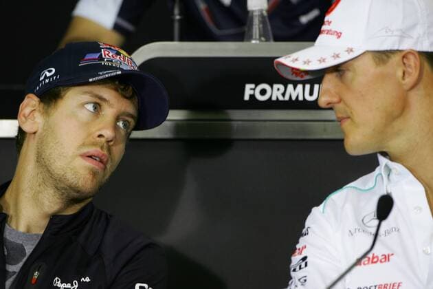 22.11.2012- Press conference, Sebastian Vettel (GER) Red Bull Racing RB8 and Michael Schumacher (GER) Mercedes AMG F1 W03 Brazilian Grand Prix, Sao Paulo 22-25 November 2012 